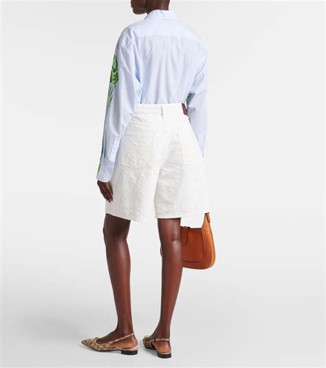 Bermuda GG jacquard denim shorts in white .